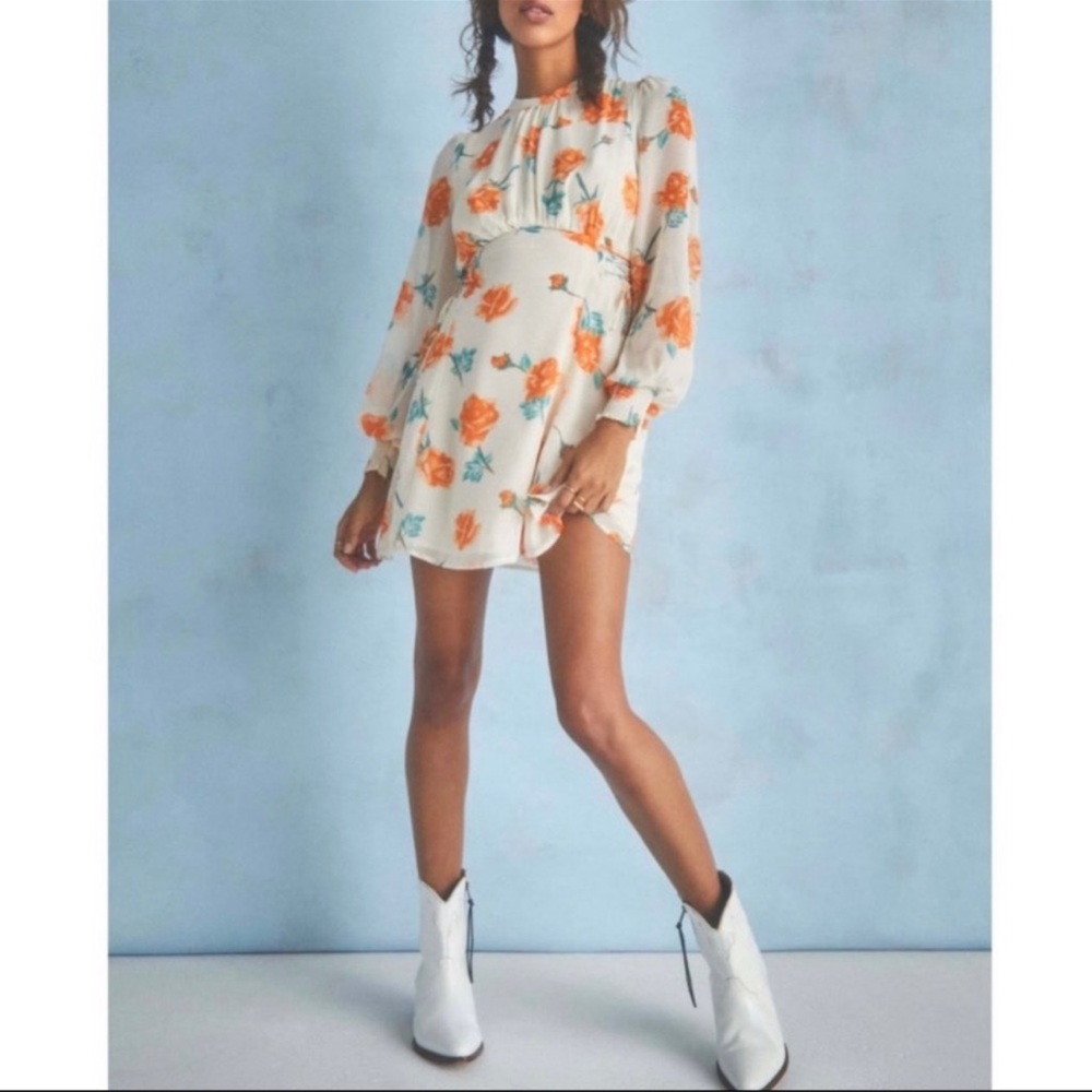 Free People Lace Up Long Sleeve Floral Mini Dress | NWT Size Small